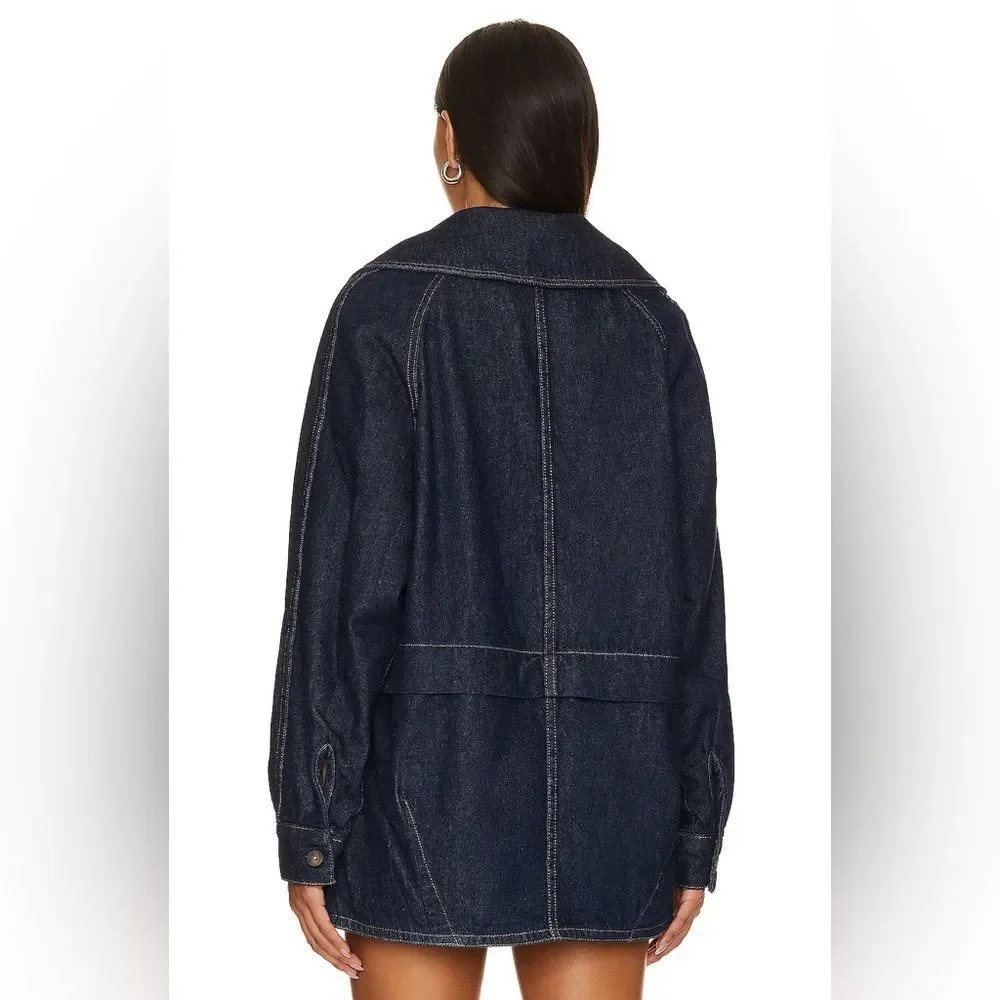 NWOT Free People Denim Car Coat in Rinse Wash Blue Oversized Sz XS 100% cotton